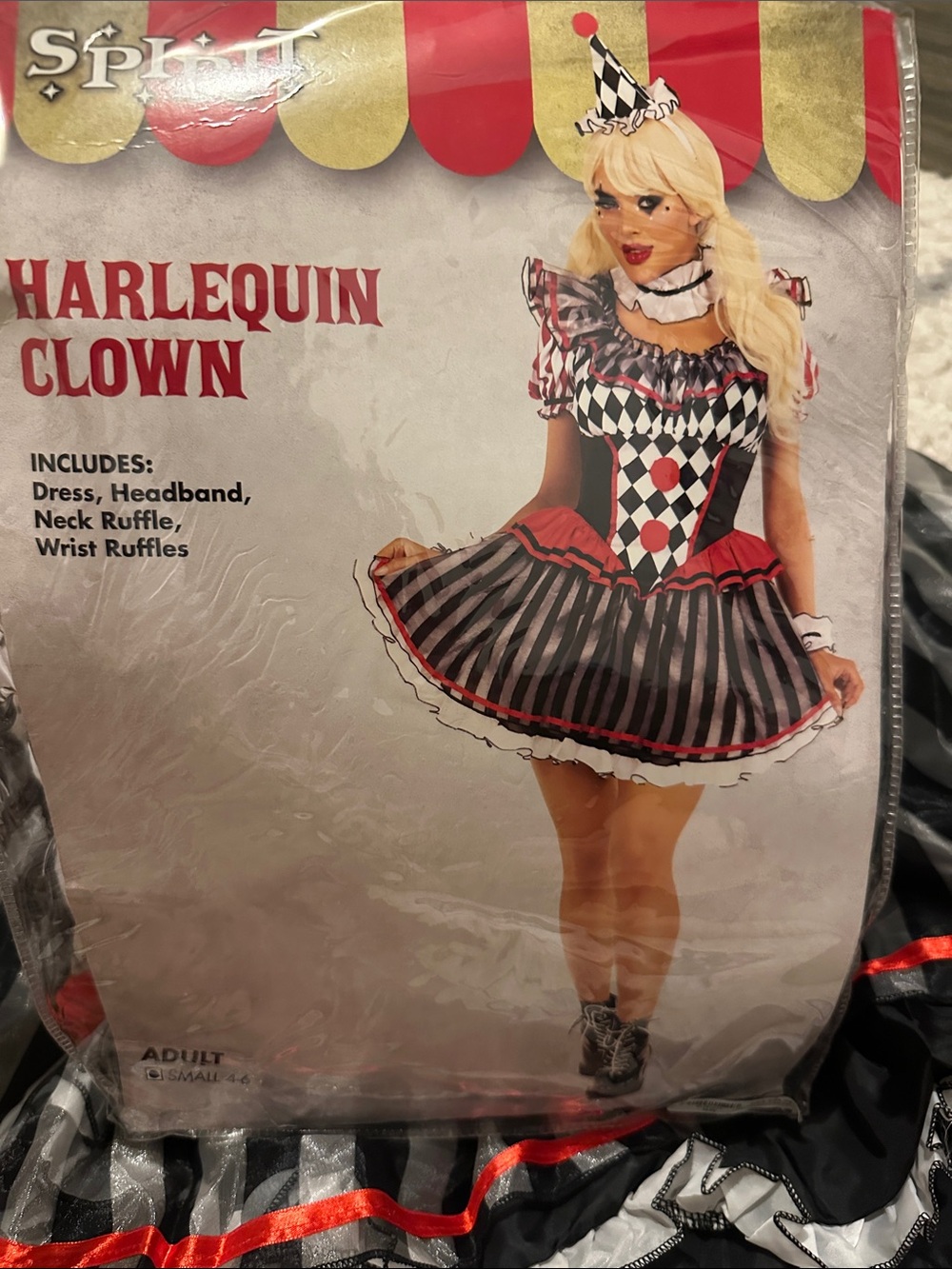Spirit Harlequin Clown Costume - Black, White & Red
